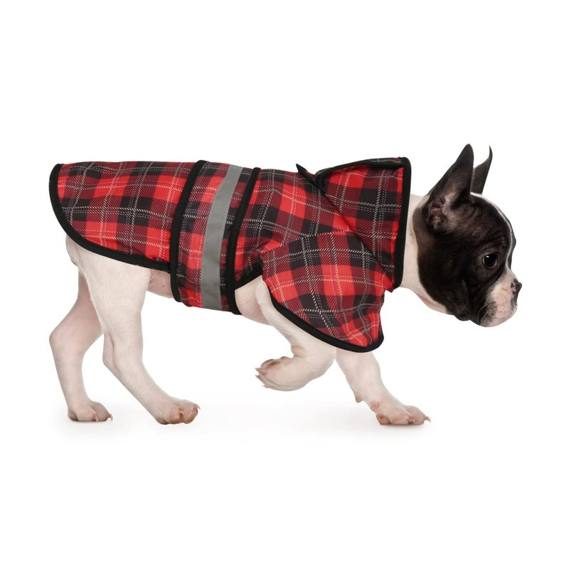 HDE Dog Raincoat Jacket Reflective Adjustable Hooded Pet Poncho Rain Coat with Leash Hole for Small to X-Large Dogs Plaid - S - Image 1